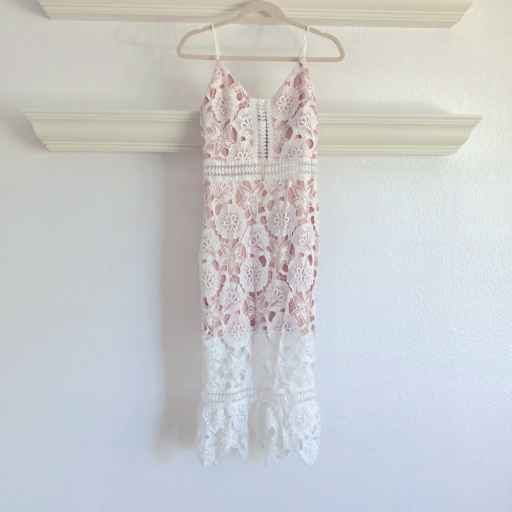 Just Me White Floral Crochet MIDI Dress New